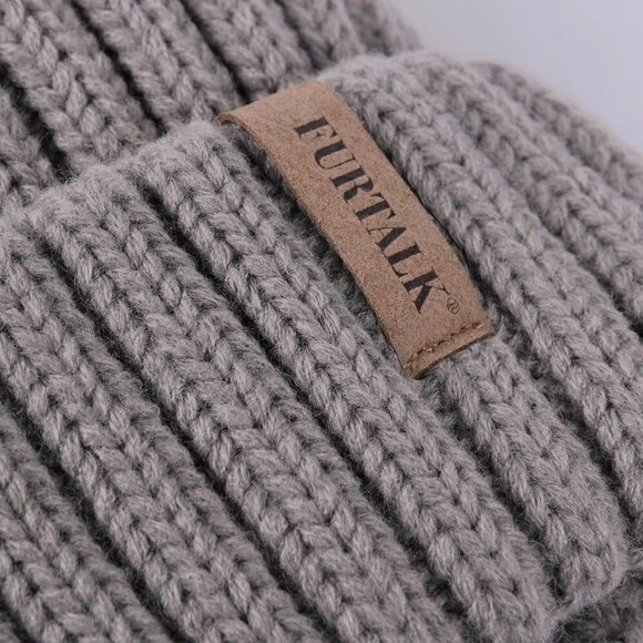 Women\'s Gray Winter Warm Knitted Beanie Faux Fur Pom Knit Skull Style Hat Cap main image 5